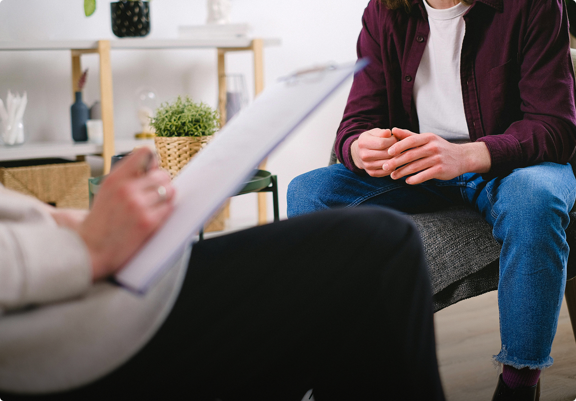 Patient meeting with a clinician for an initial neuropsychological intake consultation