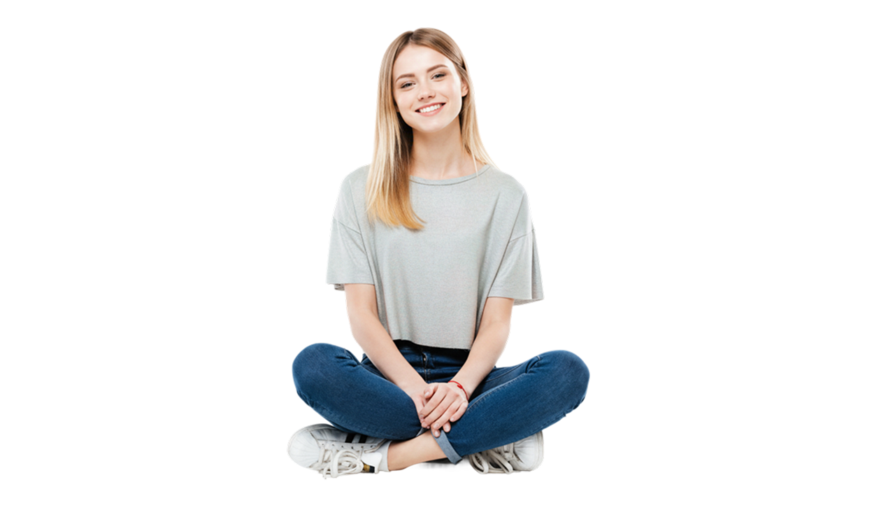 A girl sitting with smiley face